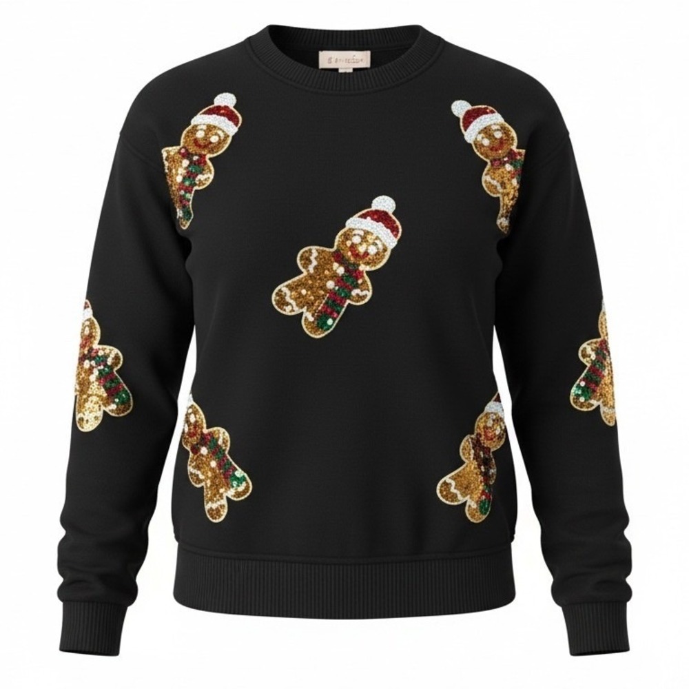 Philosophy Republic Gingerbread Sequin Christmas Sweatshirt Black Womens Small